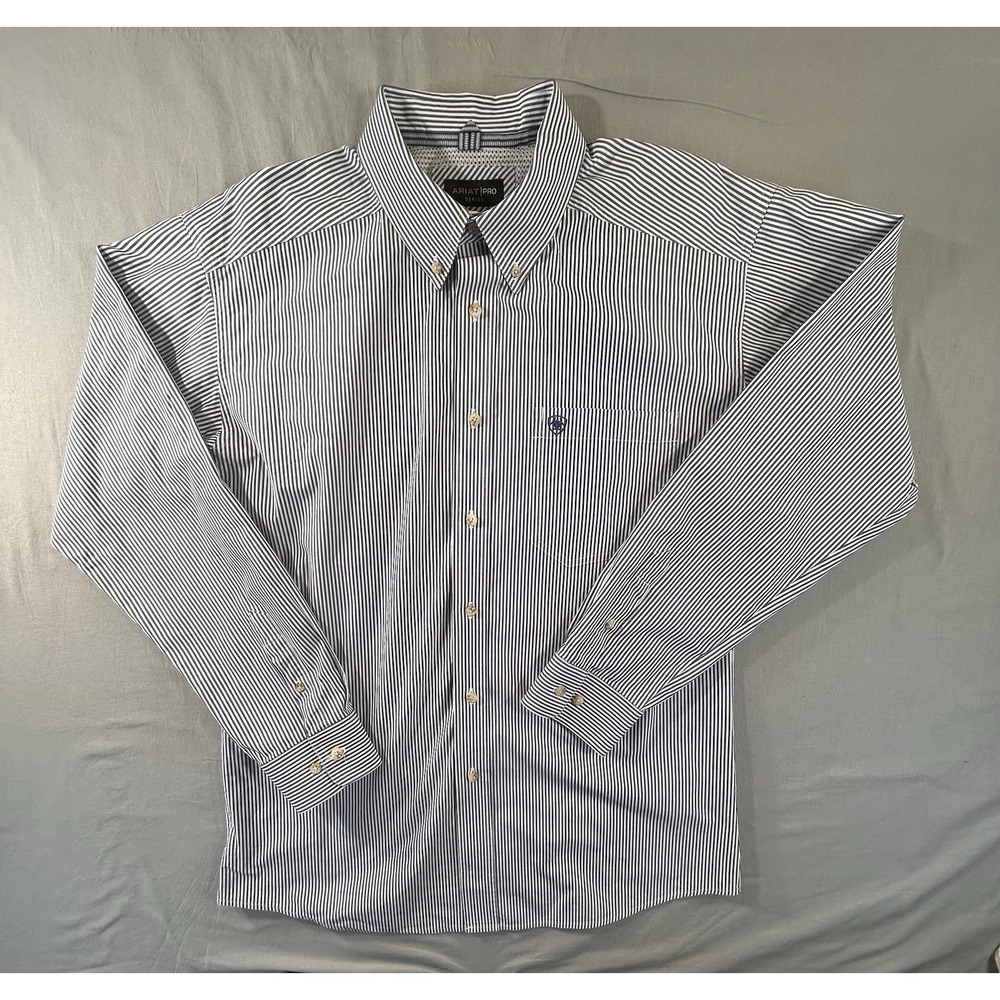 Ariat Pro Series Long Sleeve Striped Blue‎ and White Shirt Men's XL